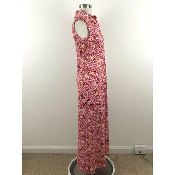 David Crystal Maxi Dress Size 6 Sleeveless Geometric Pink Yellow Vintage - Picture 2 of 7